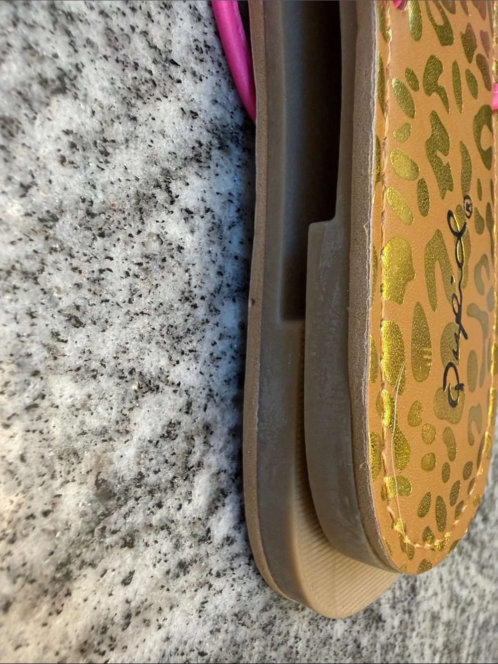 Qupid Pink Strappy Flat Sandals with Gold Leopard Inlay